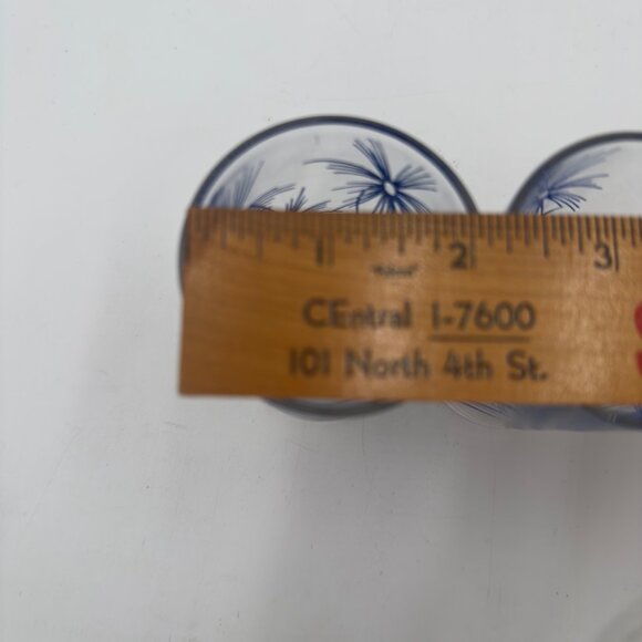 Two Vtg Midcentury 1950's Beverage Drinking Glass Blue Floral Print 3.25"x2" - Picture 5 of 7